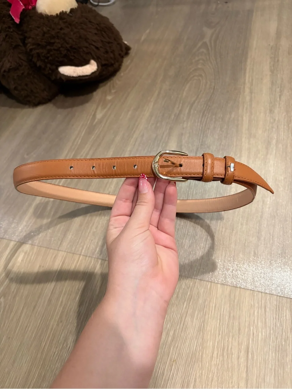 Classic Tan Leather Belt with Gold Buckle